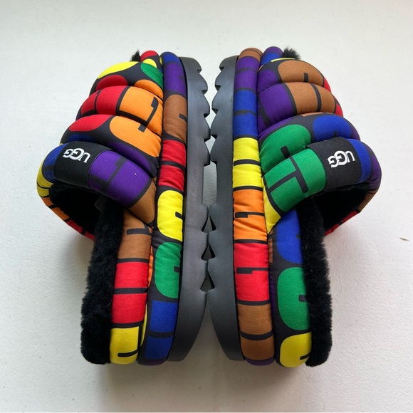 Ugg NWOB Logo Pride Maxi Slide Multicolor Rainbow Slip On SZ 7 Platform Sandals - Picture 10 of 13